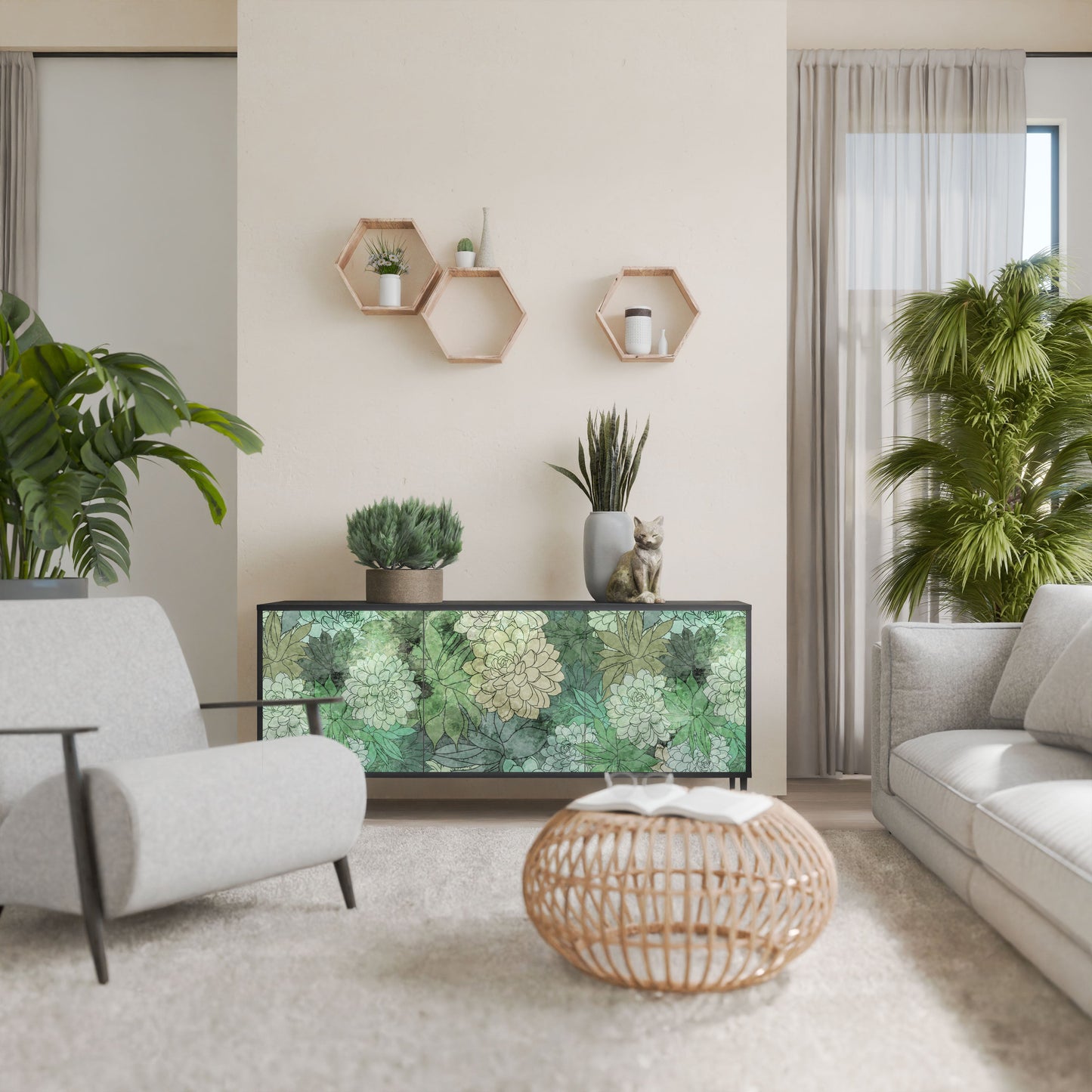 Credenza a 3 ante SUCCULENT CLUSTER in finitura nera