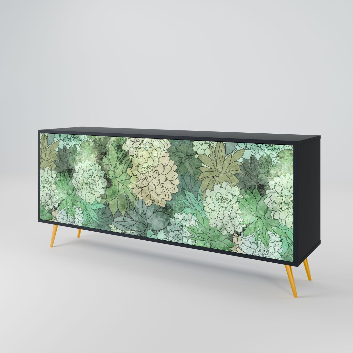 Credenza a 3 ante SUCCULENT CLUSTER in finitura nera