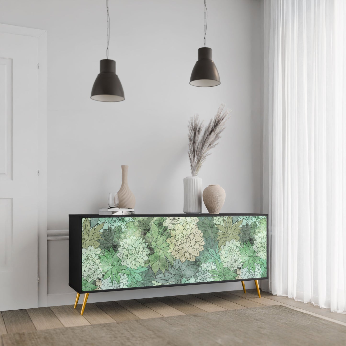 Credenza a 3 ante SUCCULENT CLUSTER in finitura nera