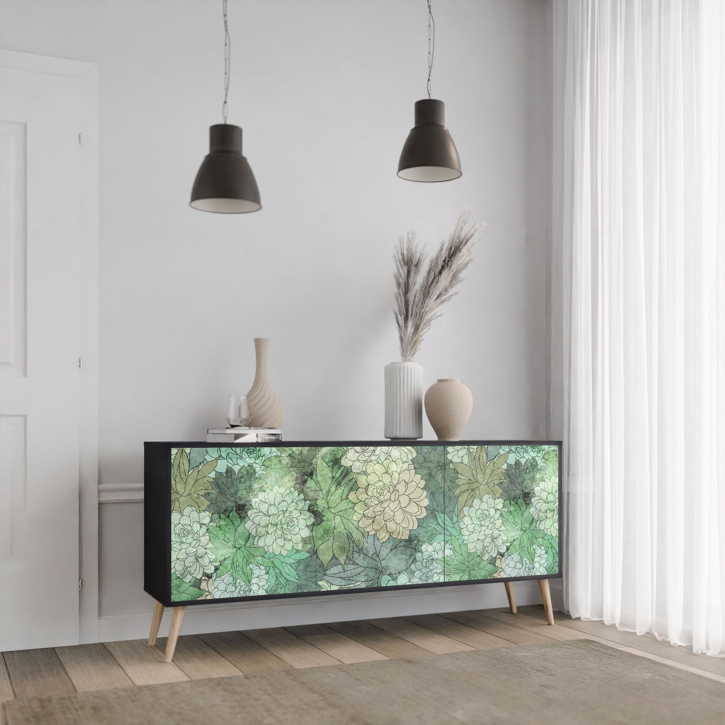 Credenza a 3 ante SUCCULENT CLUSTER in finitura nera