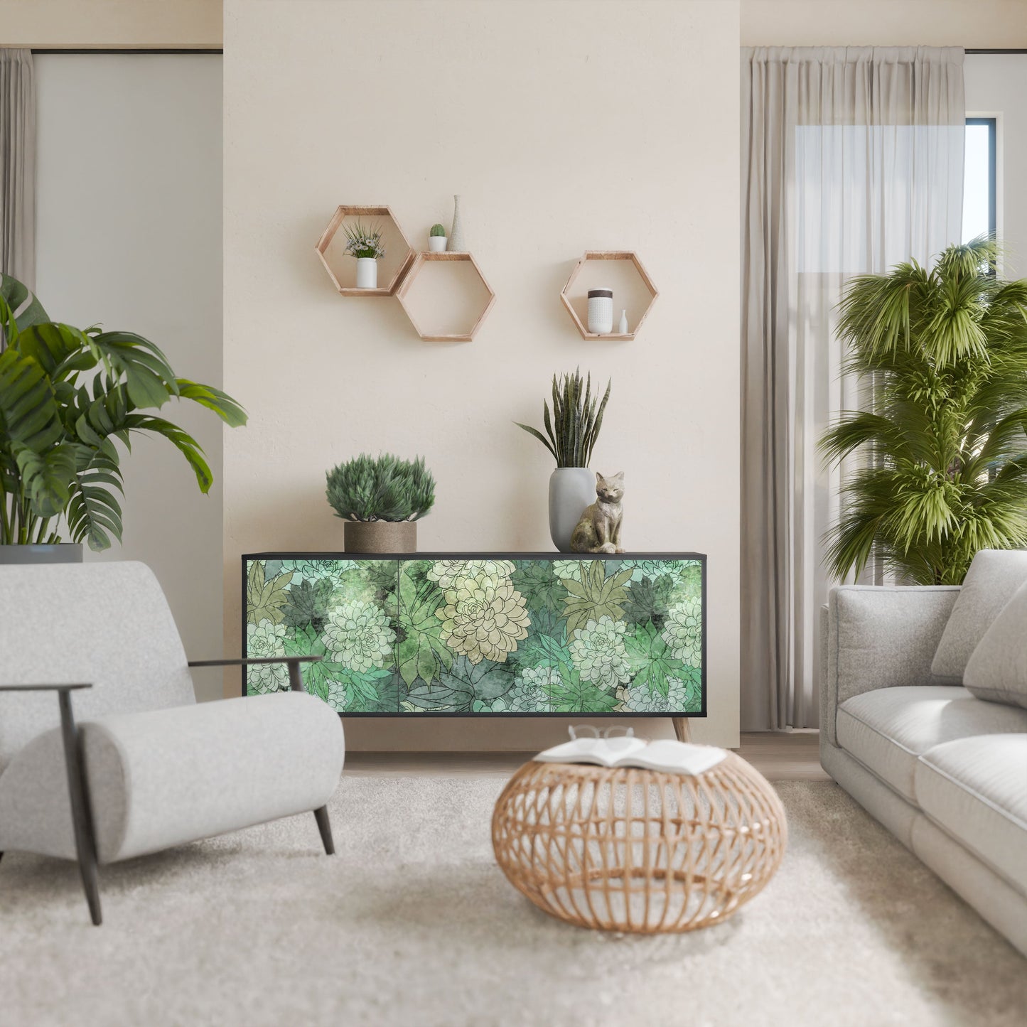 Credenza a 3 ante SUCCULENT CLUSTER in finitura nera