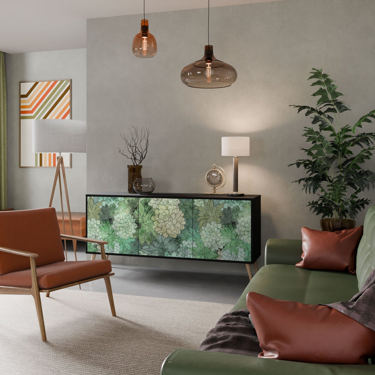 Credenza a 3 ante SUCCULENT CLUSTER in finitura nera