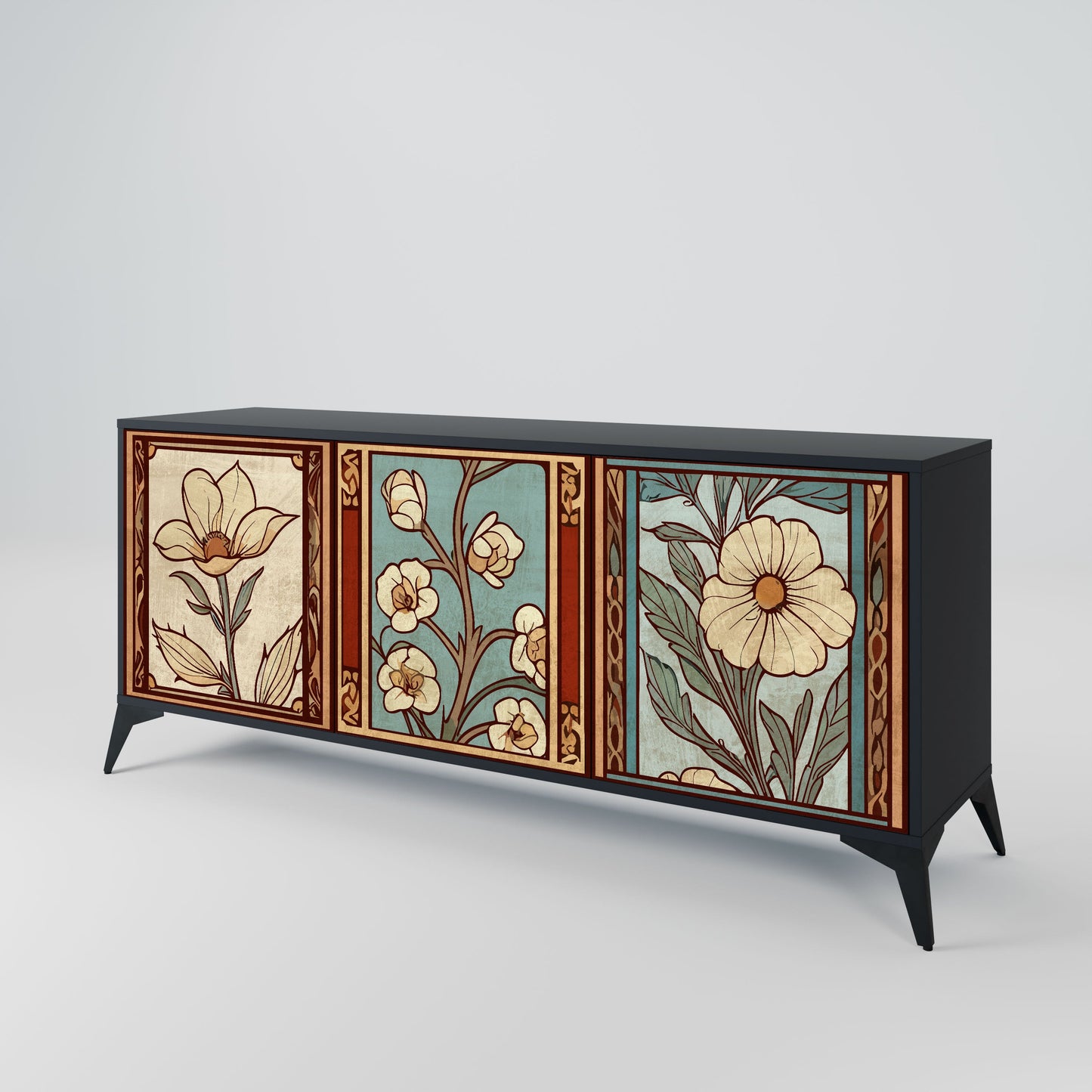 Credenza TIMELESS FLORA a 3 ante in finitura nera