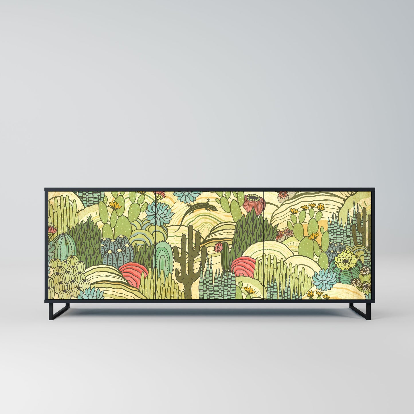 Credenza SUCCULENTS KALEIDOSCOPE a 3 ante in finitura nera