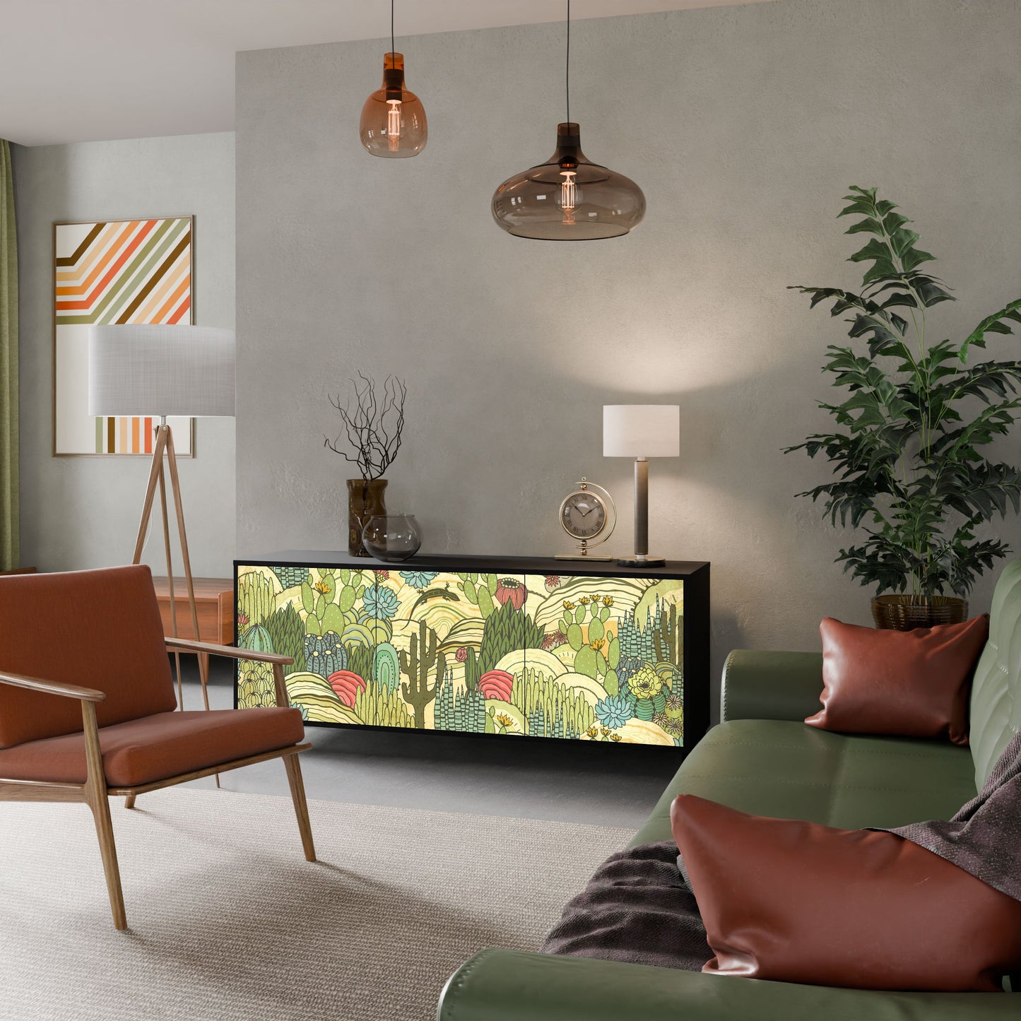Credenza SUCCULENTS KALEIDOSCOPE a 3 ante in finitura nera