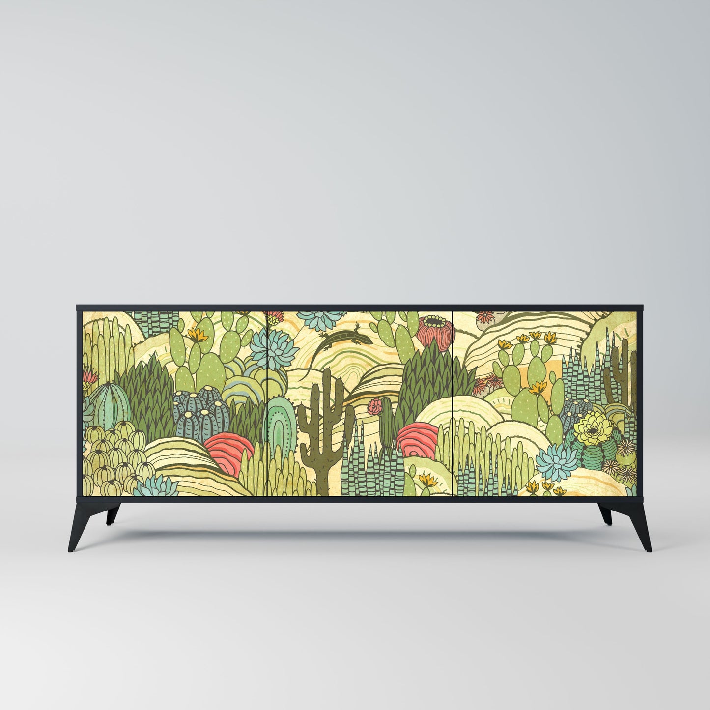 Credenza SUCCULENTS KALEIDOSCOPE a 3 ante in finitura nera