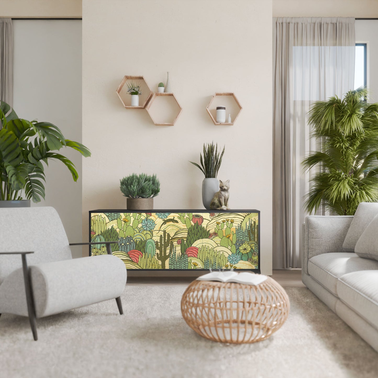 Credenza SUCCULENTS KALEIDOSCOPE a 3 ante in finitura nera