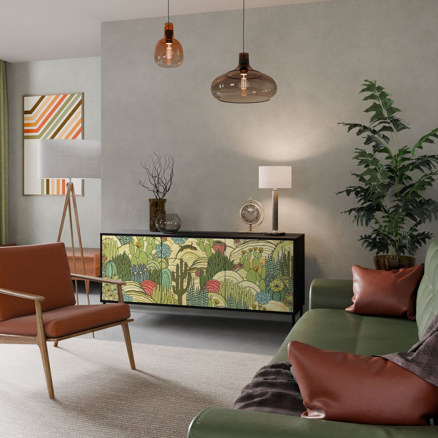 Credenza SUCCULENTS KALEIDOSCOPE a 3 ante in finitura nera