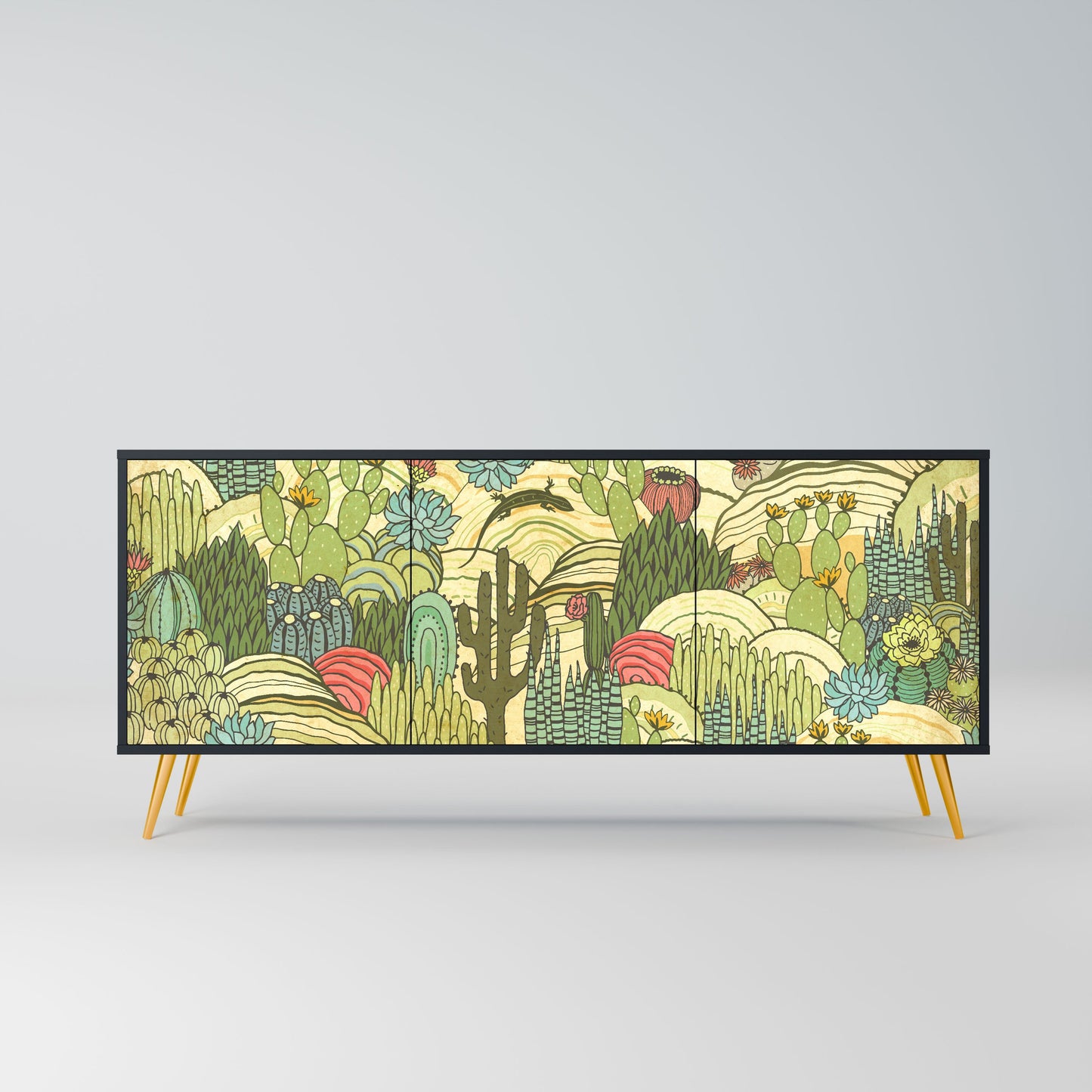Credenza SUCCULENTS KALEIDOSCOPE a 3 ante in finitura nera