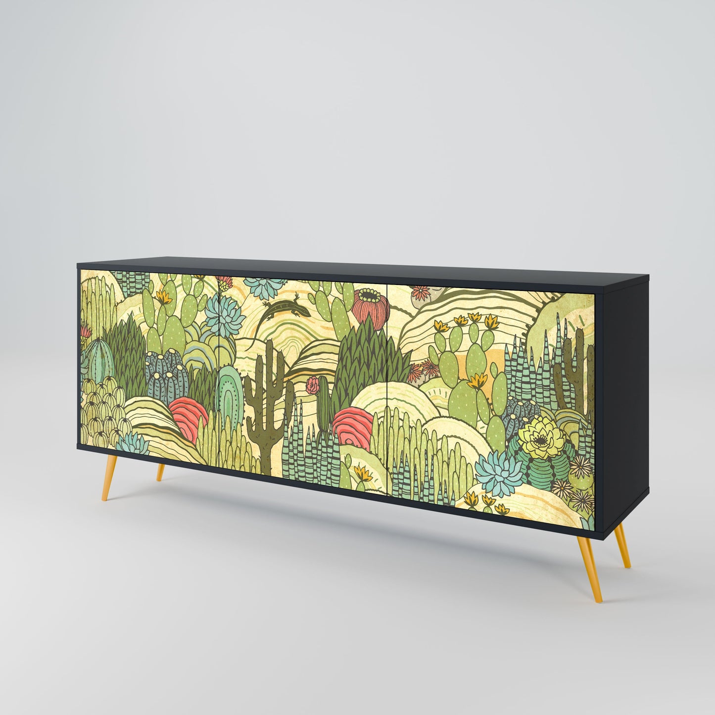 Credenza SUCCULENTS KALEIDOSCOPE a 3 ante in finitura nera