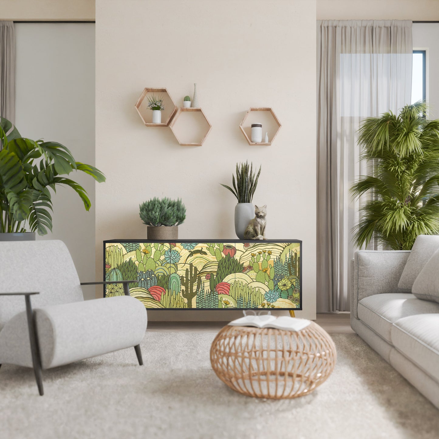 Credenza SUCCULENTS KALEIDOSCOPE a 3 ante in finitura nera