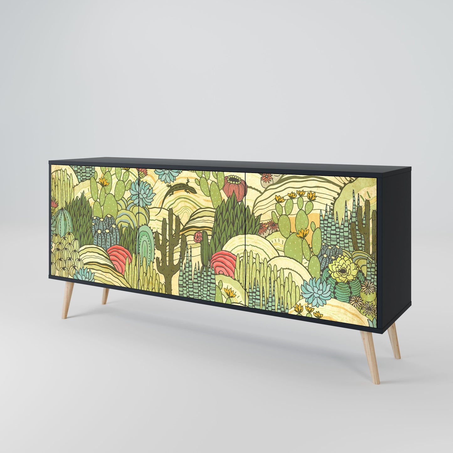 Credenza SUCCULENTS KALEIDOSCOPE a 3 ante in finitura nera