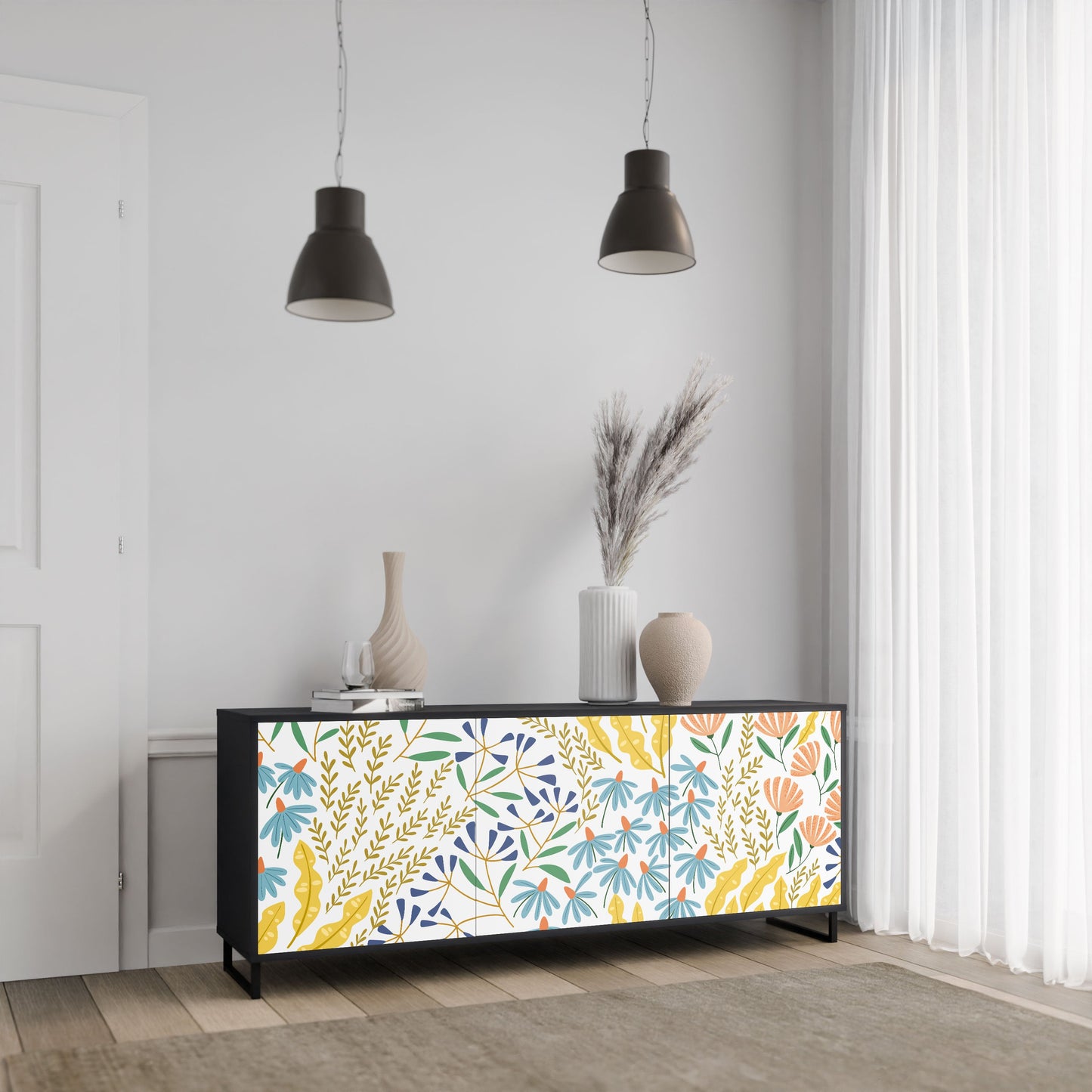 Credenza HELLO SPRING a 3 ante in finitura nera