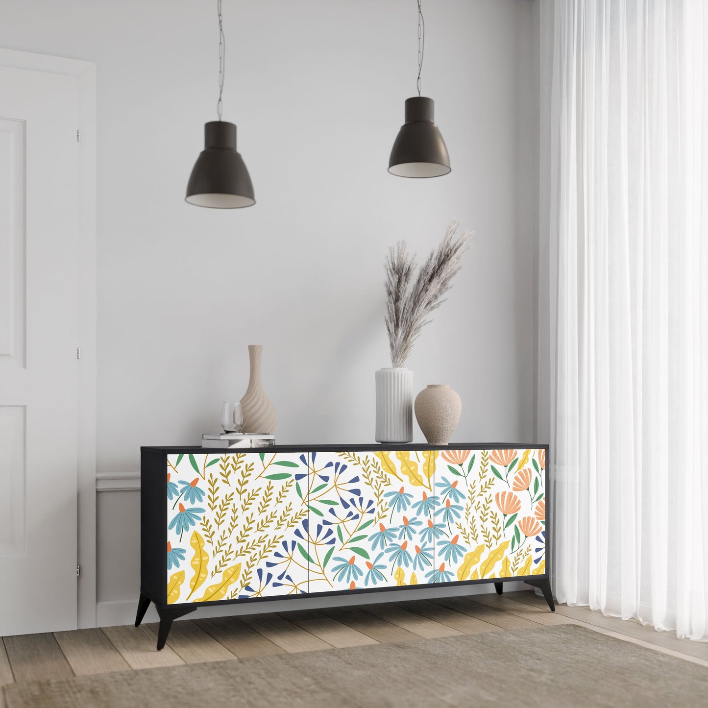 Credenza HELLO SPRING a 3 ante in finitura nera