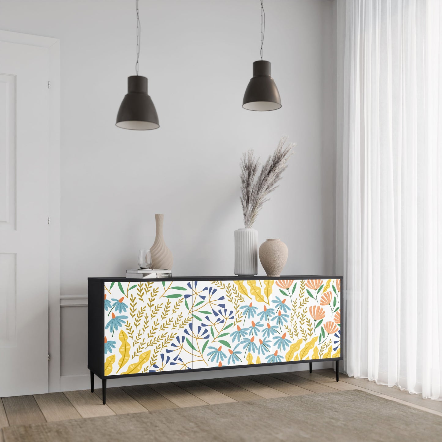 Credenza HELLO SPRING a 3 ante in finitura nera