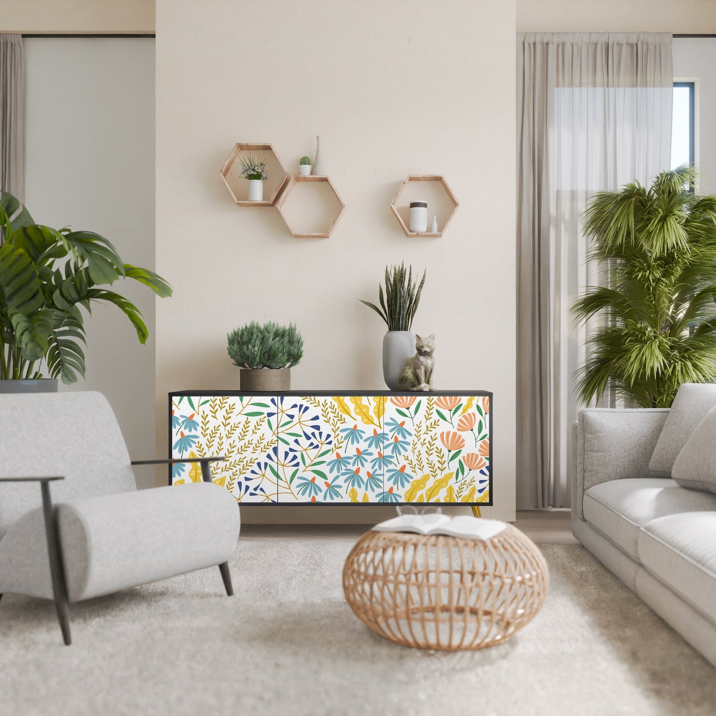 Credenza HELLO SPRING a 3 ante in finitura nera