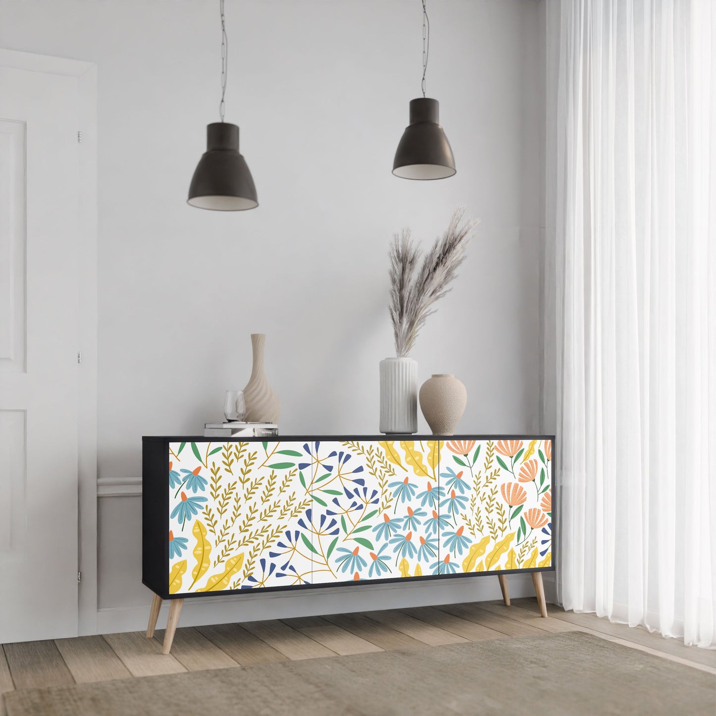 Credenza HELLO SPRING a 3 ante in finitura nera