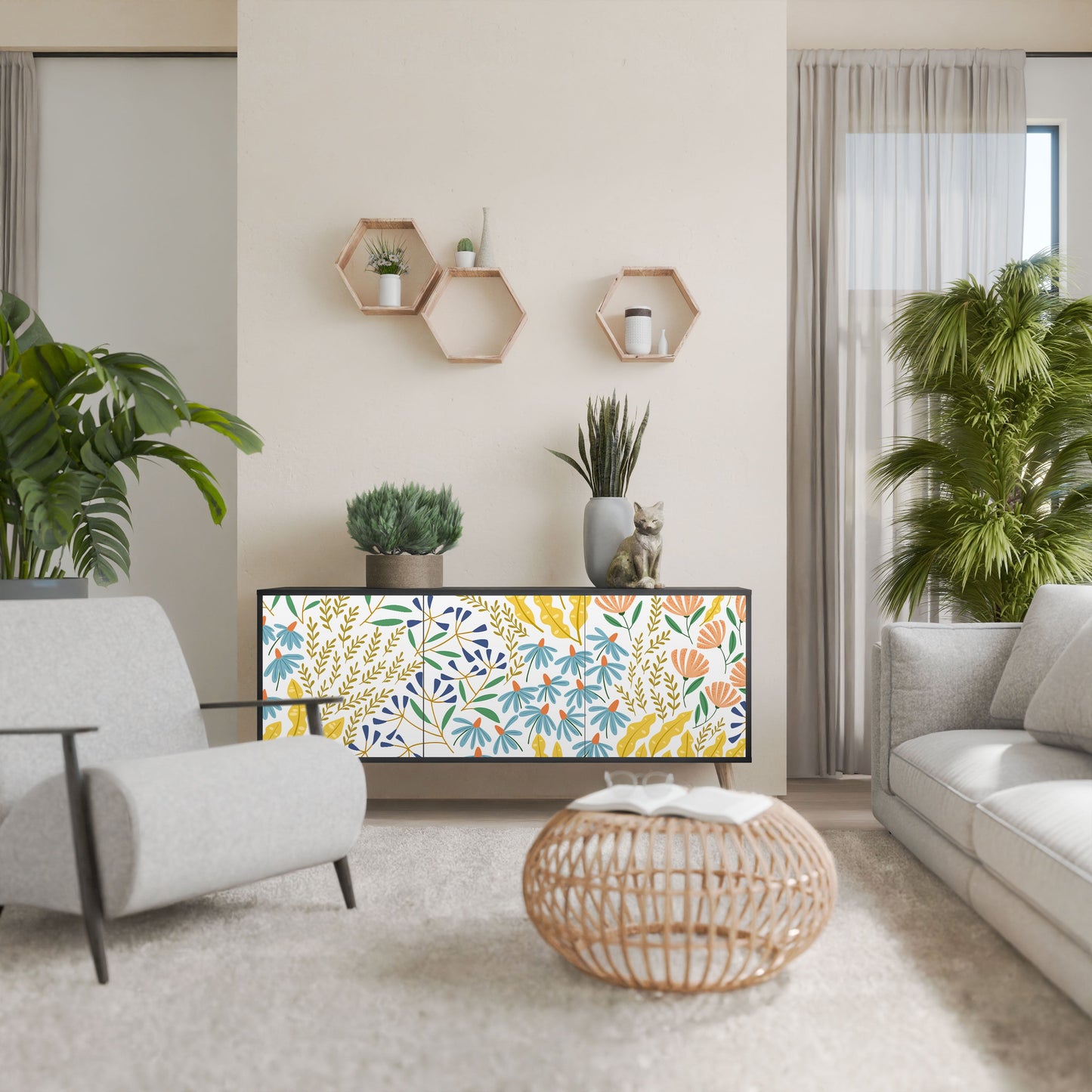 Credenza HELLO SPRING a 3 ante in finitura nera
