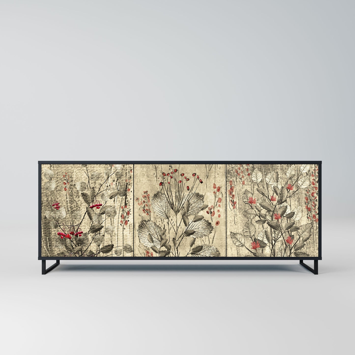 Credenza a 3 ante HERBAL GRACE in finitura nera