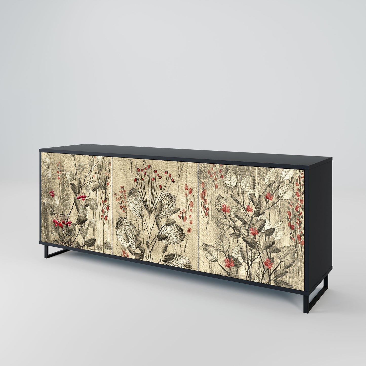 Credenza a 3 ante HERBAL GRACE in finitura nera