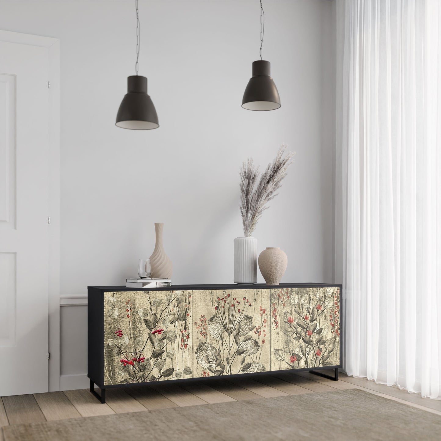 Credenza a 3 ante HERBAL GRACE in finitura nera