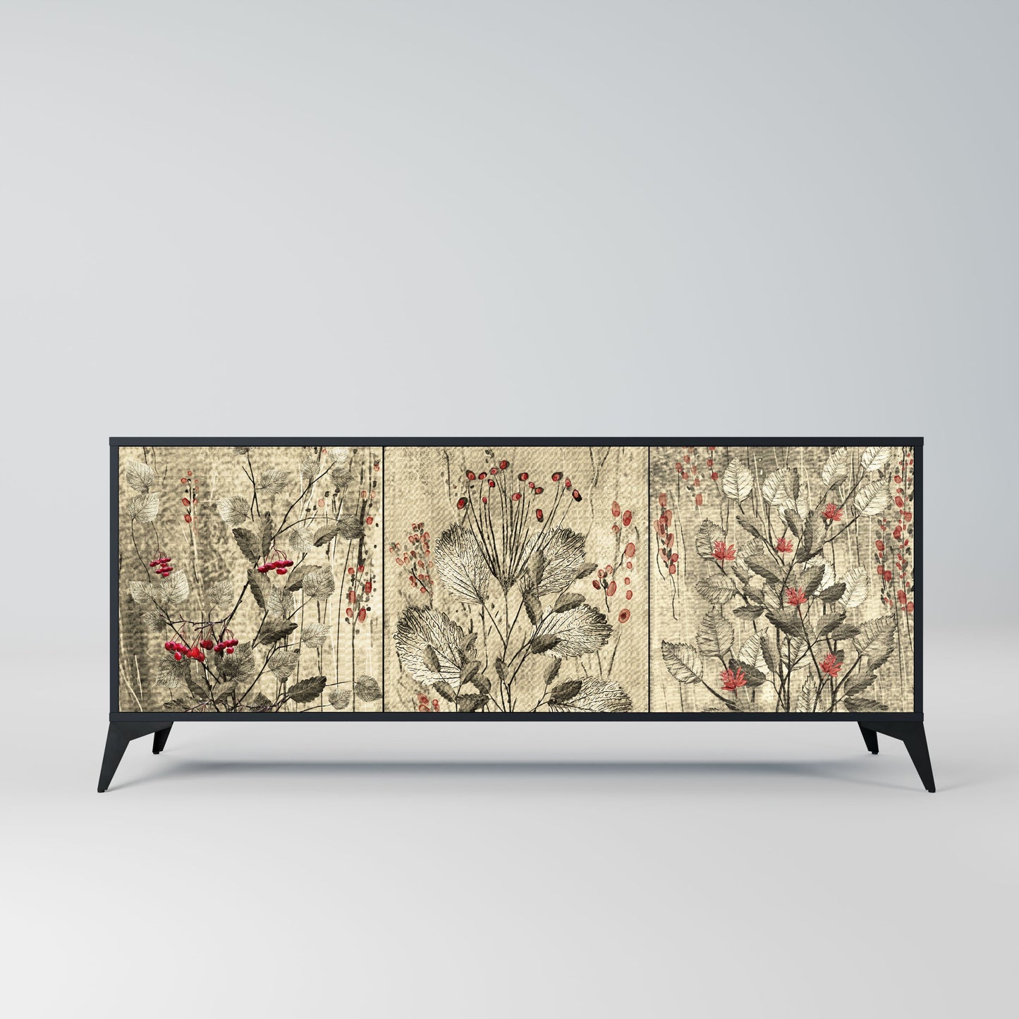 Credenza a 3 ante HERBAL GRACE in finitura nera