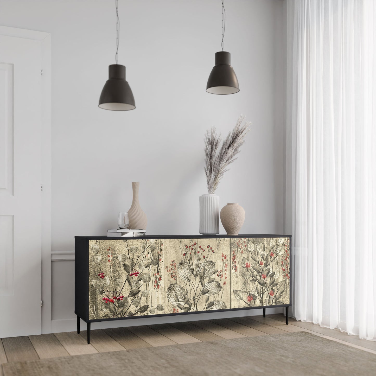 Credenza a 3 ante HERBAL GRACE in finitura nera
