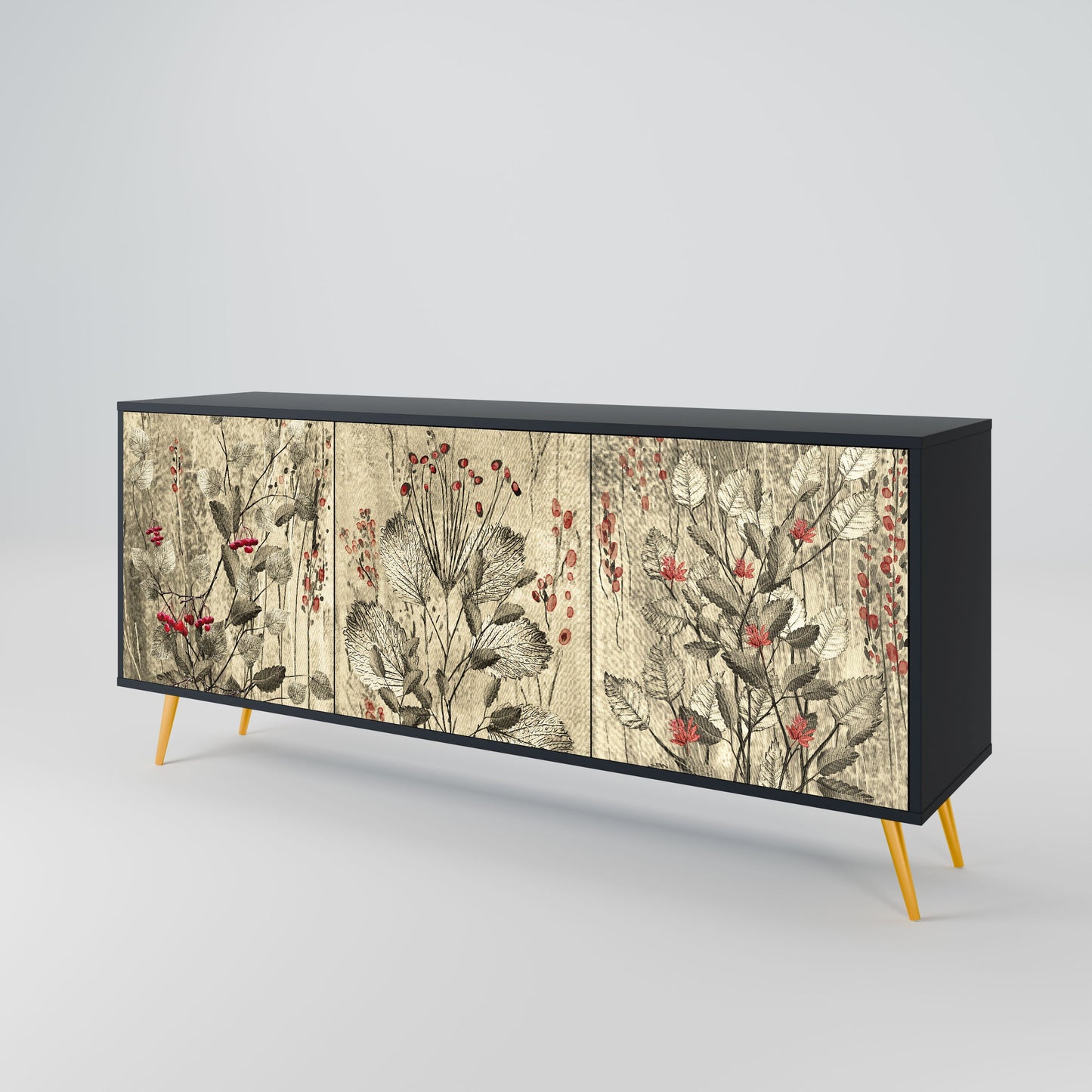 Credenza a 3 ante HERBAL GRACE in finitura nera