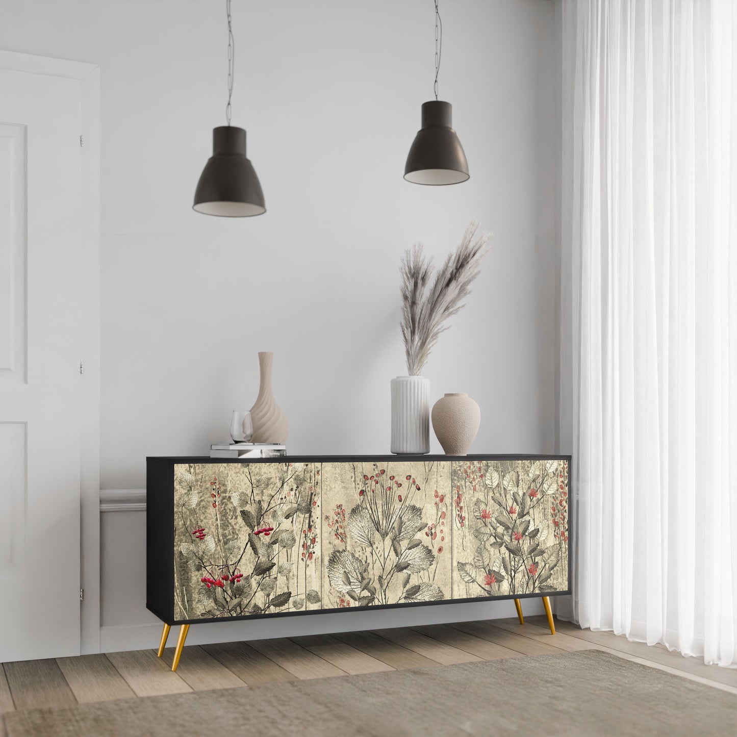 Credenza a 3 ante HERBAL GRACE in finitura nera