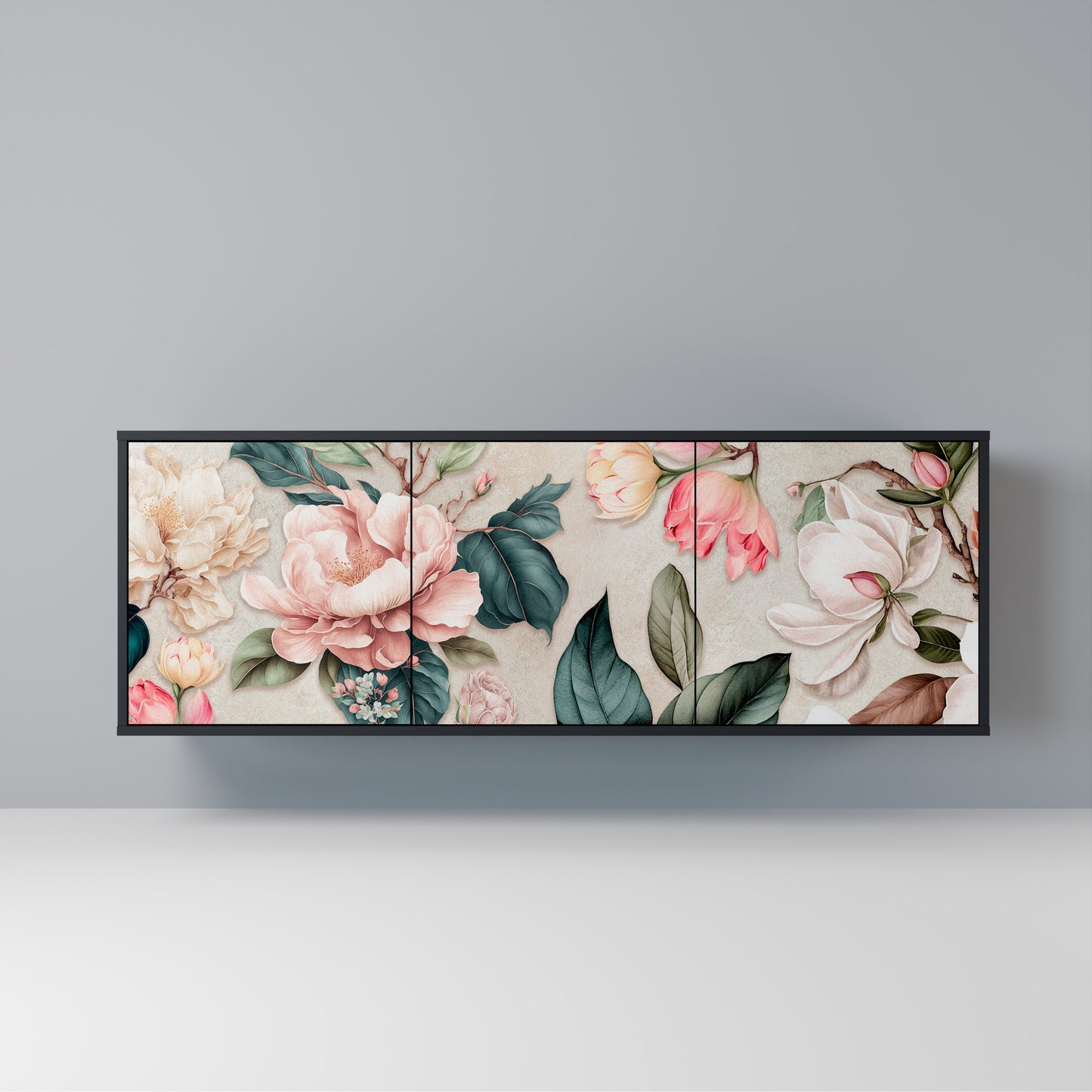 FLORAL GRACE Madia a 3 Ante in Finitura Nera