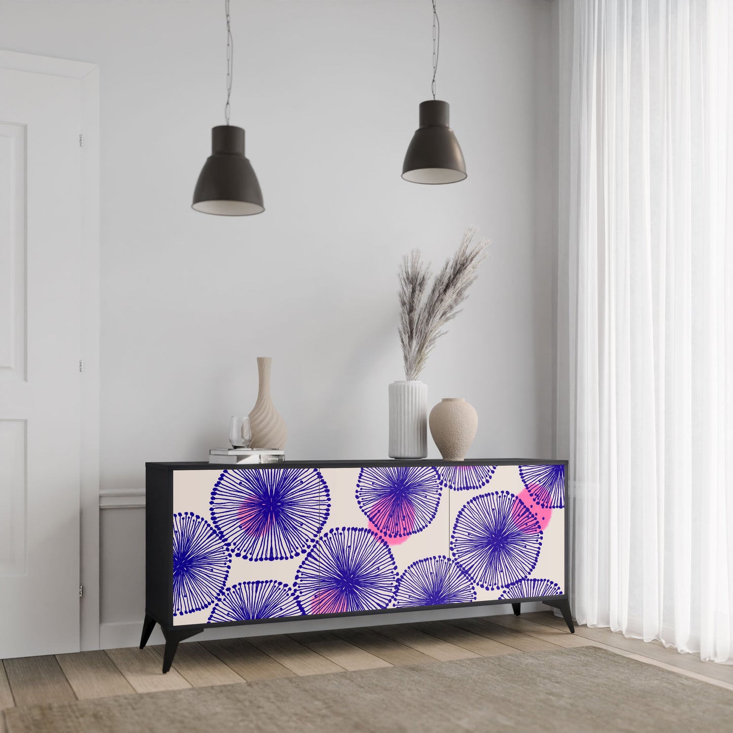 MAGIC NATURE 3-Door Sideboard in Black Finish