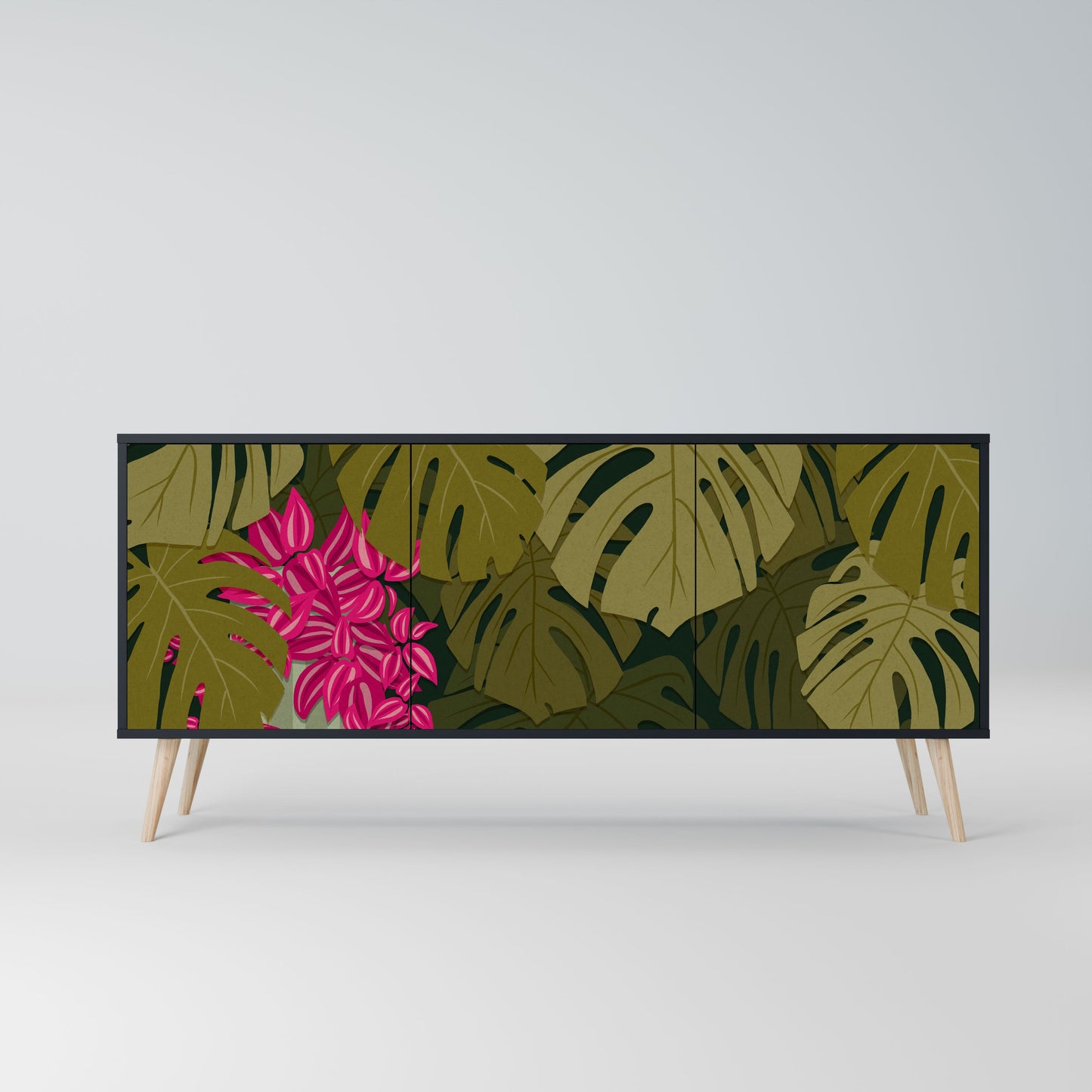 Credenza TROPICAL BEAUTY a 3 ante in finitura nera
