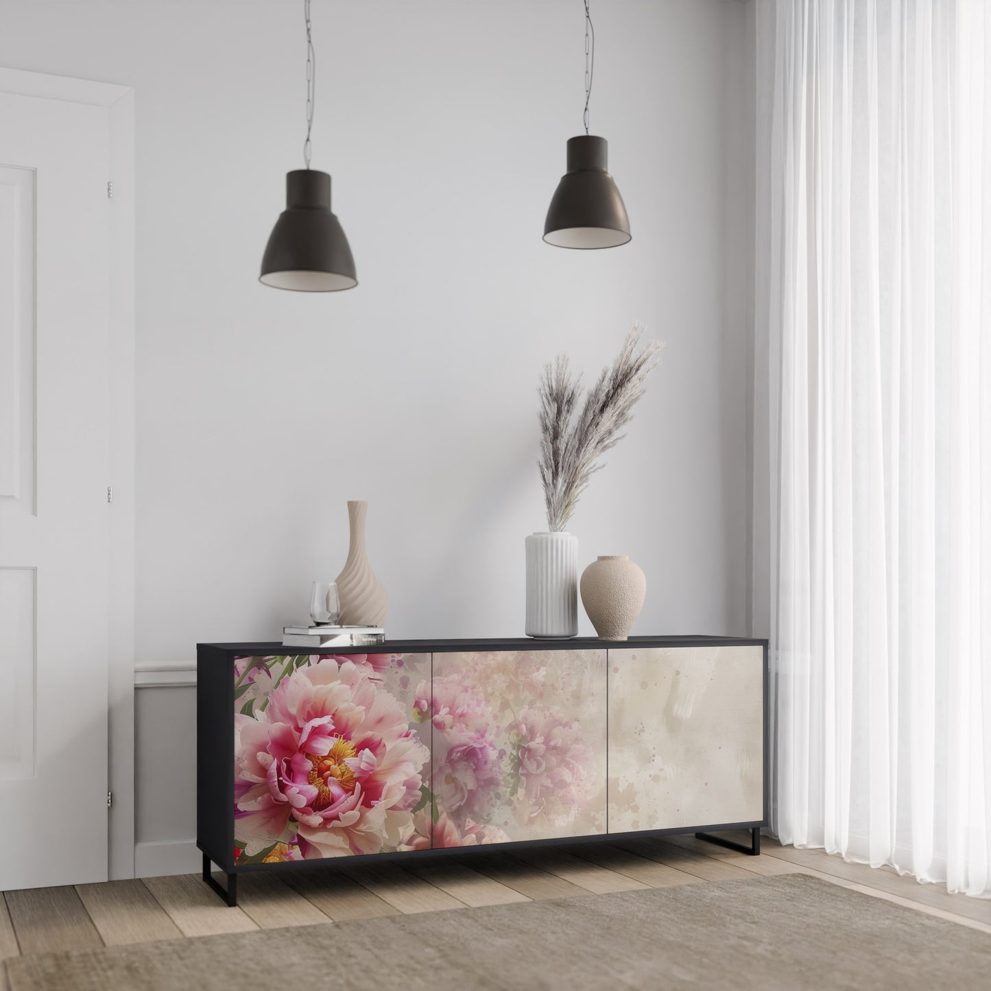 Credenza a 3 ante PEONY WHISPER con finitura nera