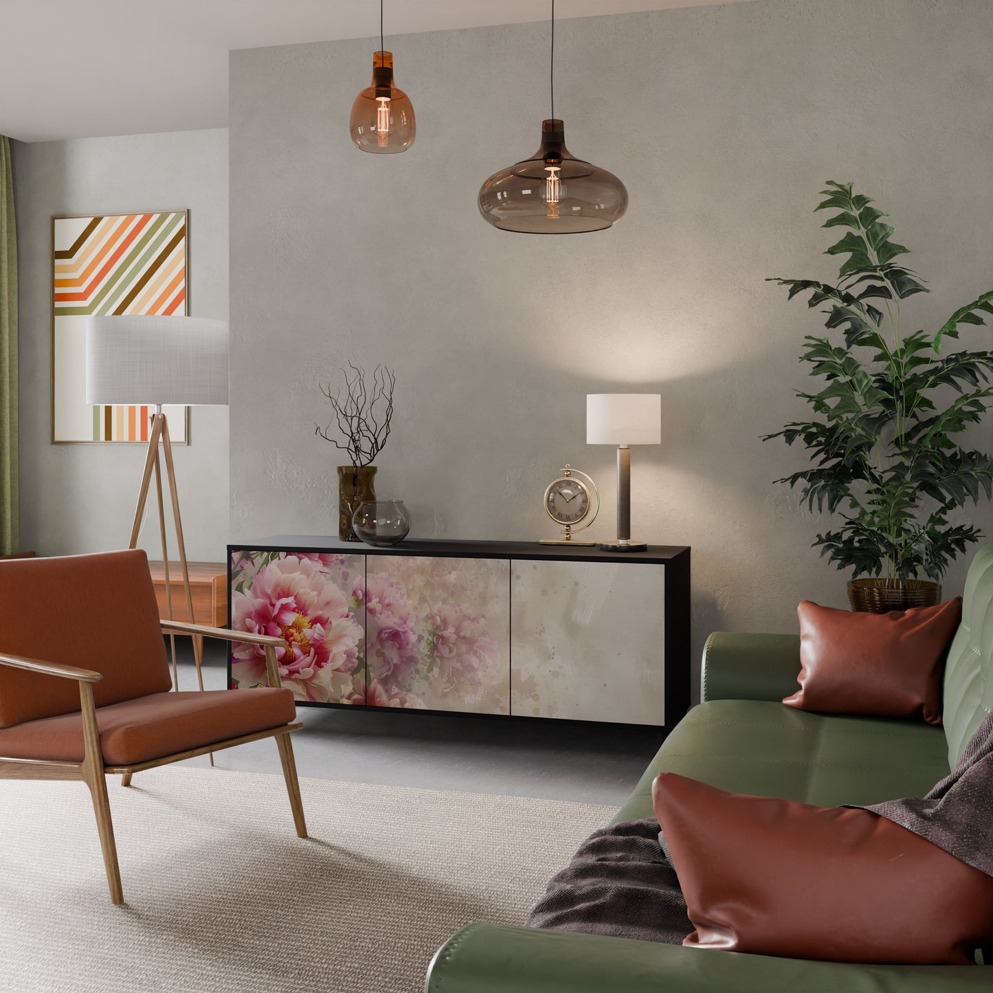 Credenza a 3 ante PEONY WHISPER con finitura nera