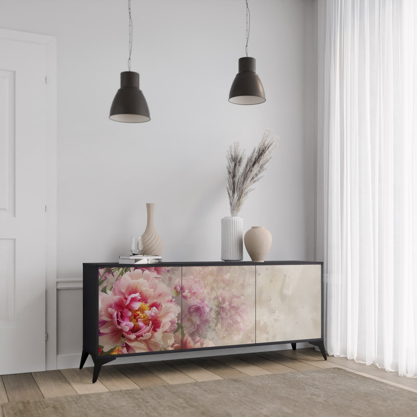 Credenza a 3 ante PEONY WHISPER con finitura nera