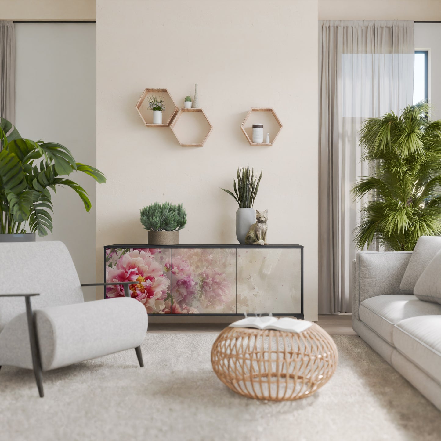 Credenza a 3 ante PEONY WHISPER con finitura nera