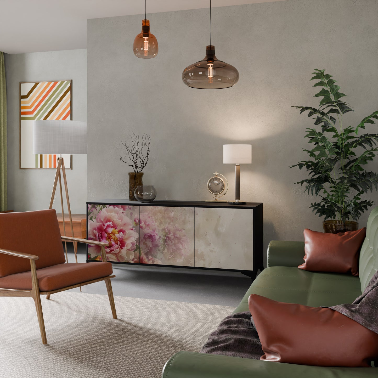 Credenza a 3 ante PEONY WHISPER con finitura nera