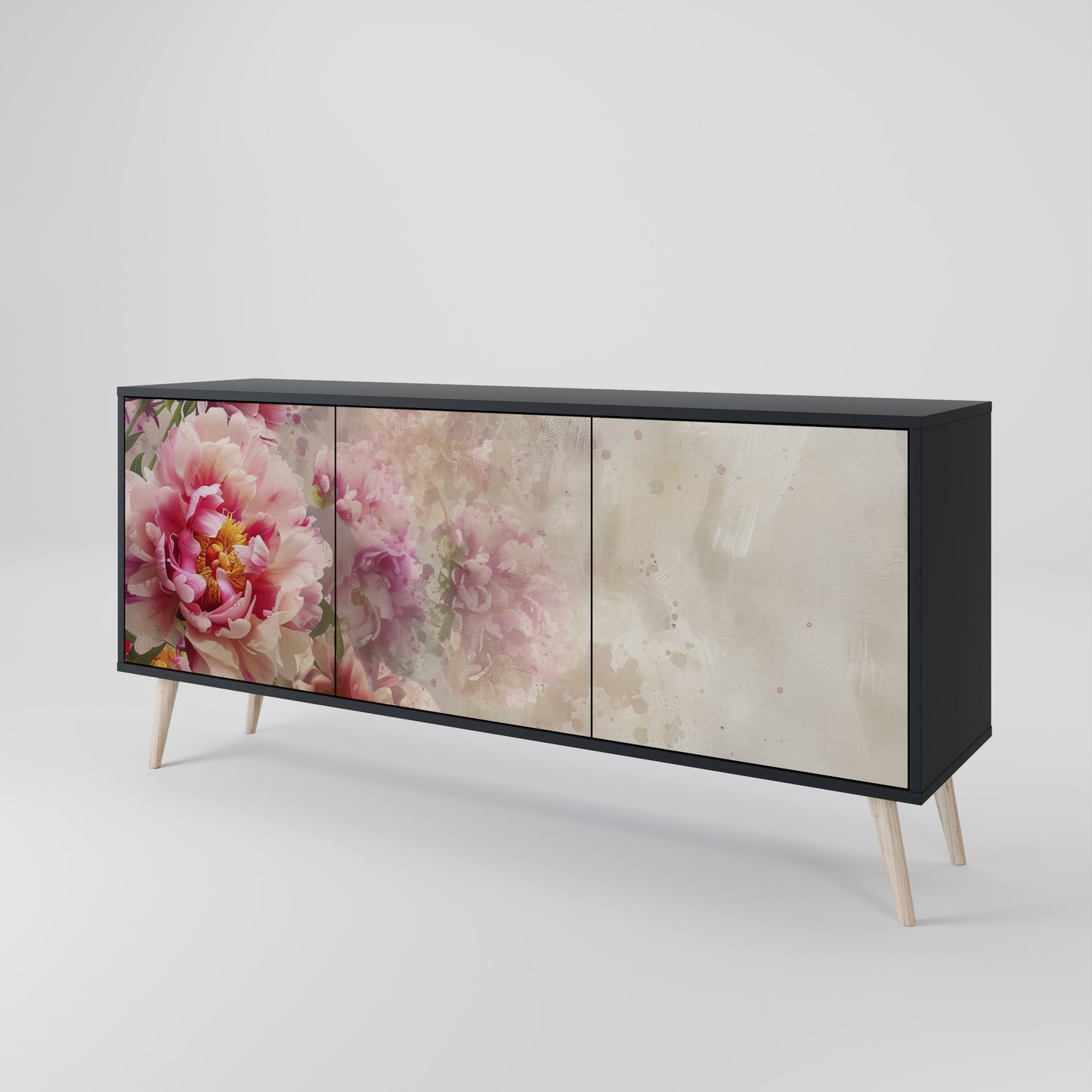 Credenza a 3 ante PEONY WHISPER con finitura nera