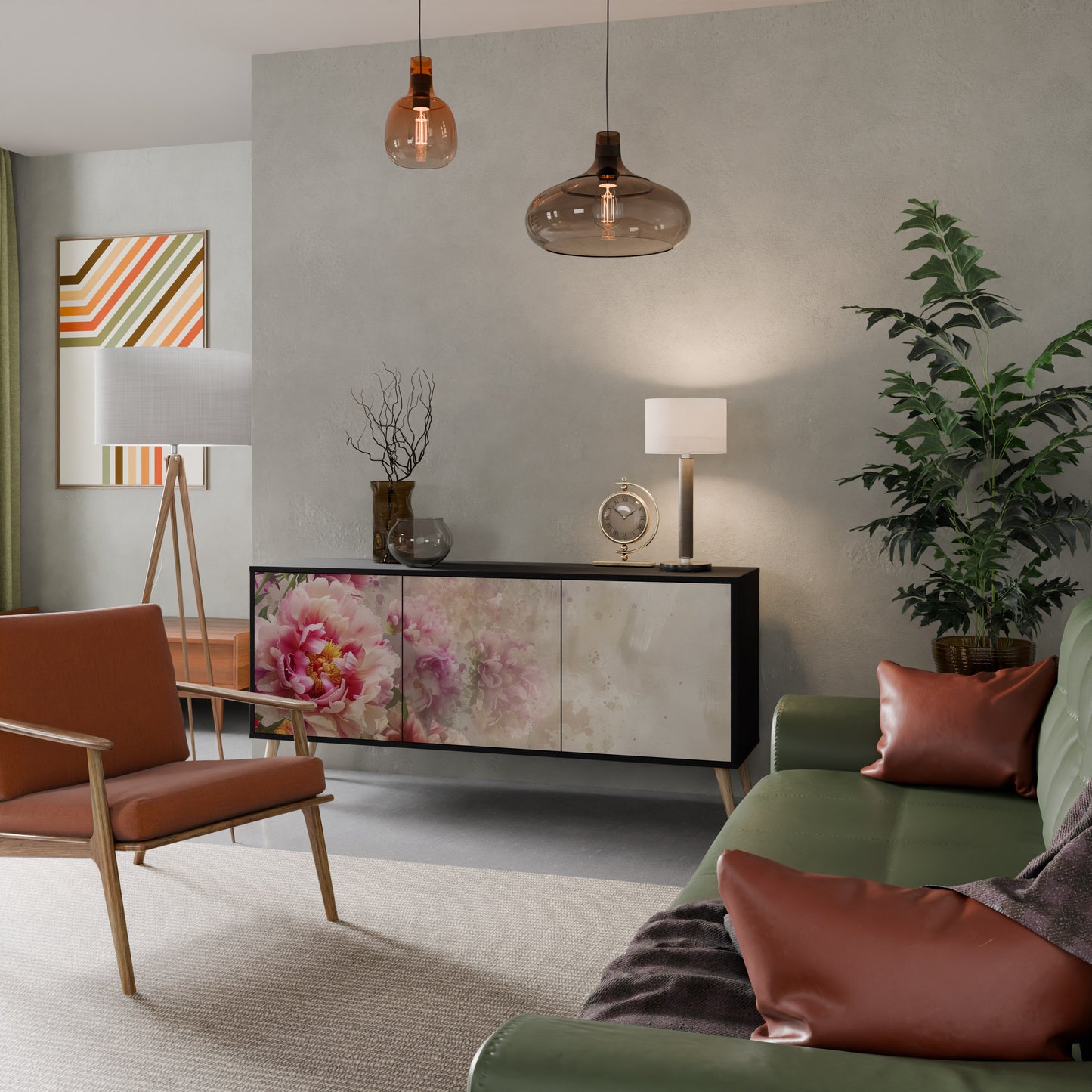 Credenza a 3 ante PEONY WHISPER con finitura nera