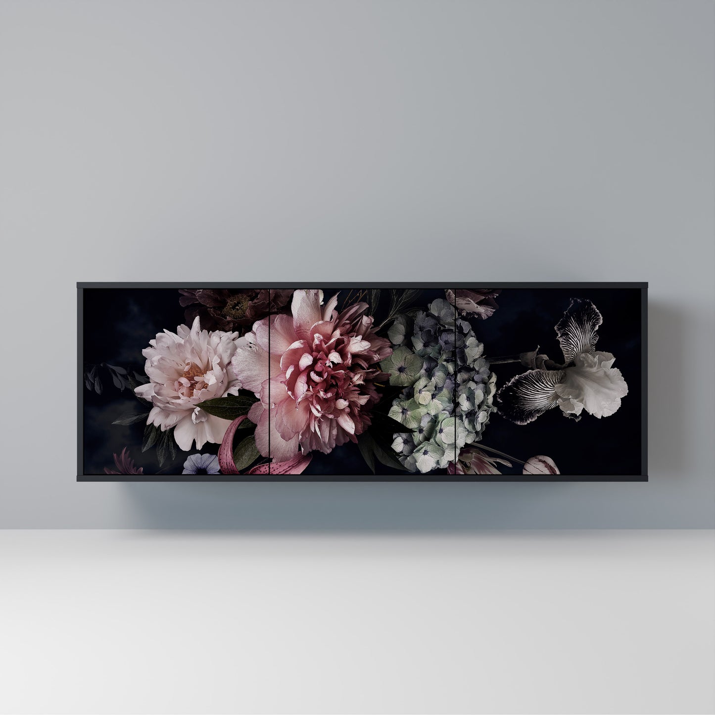 PURE BLOSSOM Madia a 3 Ante in Finitura Nera