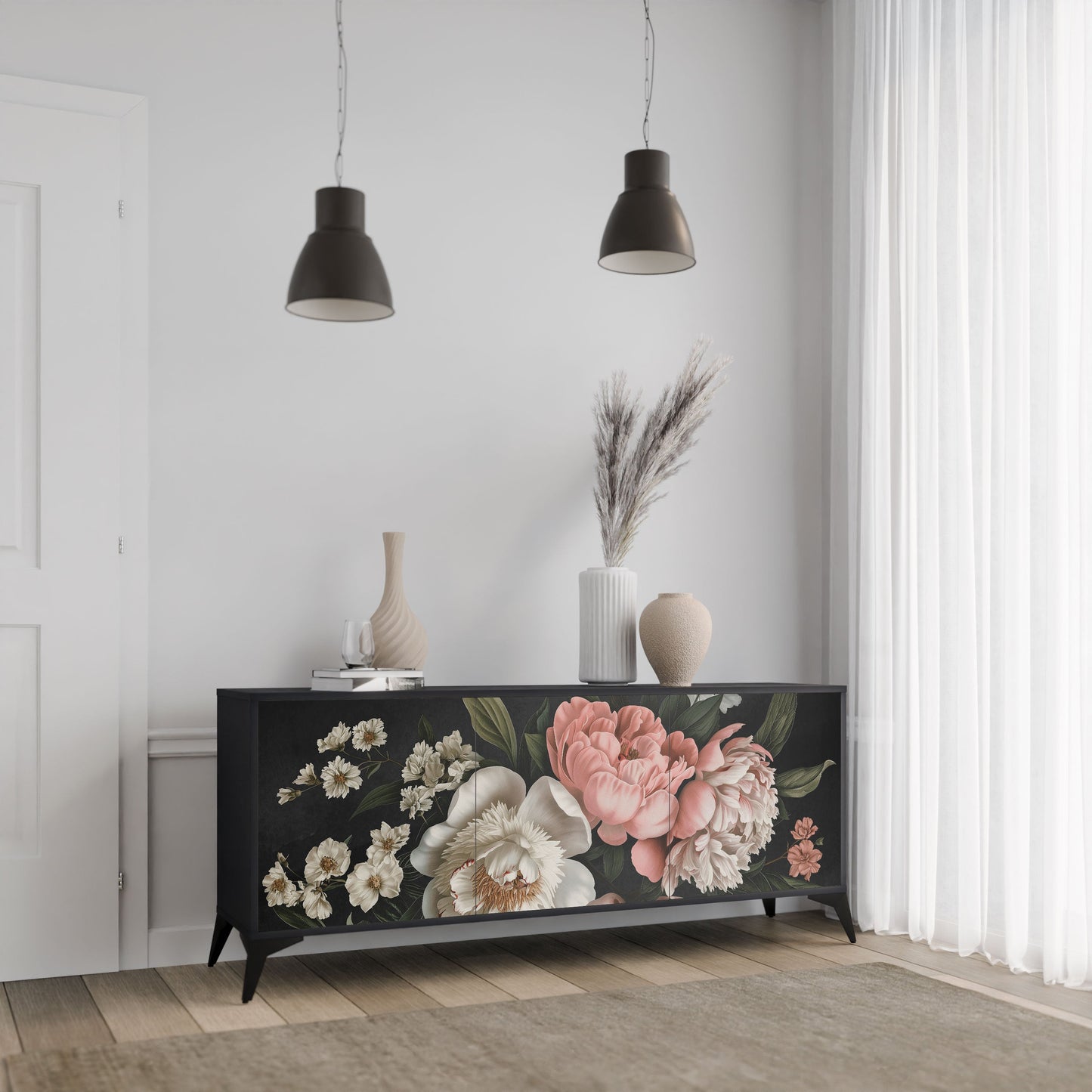 LUSH ELEGANCE 3-Door Sideboard in Black Finish