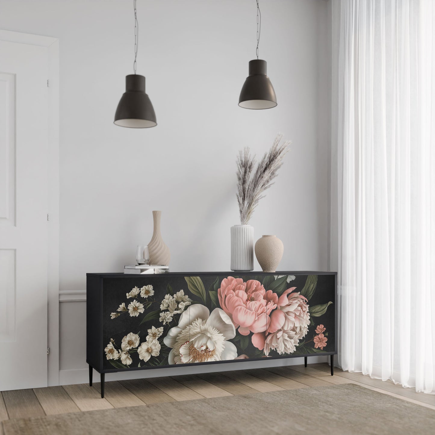 LUSH ELEGANCE 3-Door Sideboard in Black Finish