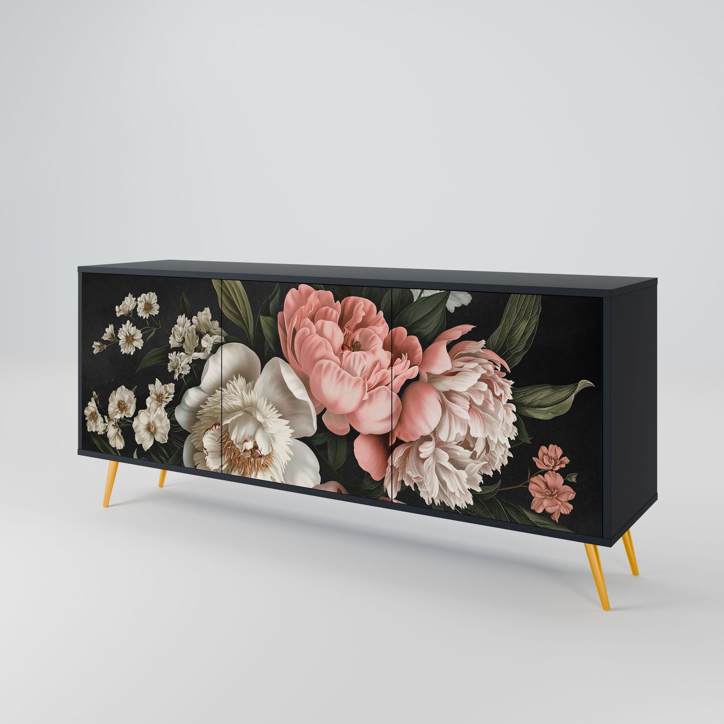 LUSH ELEGANCE 3-Door Sideboard in Black Finish