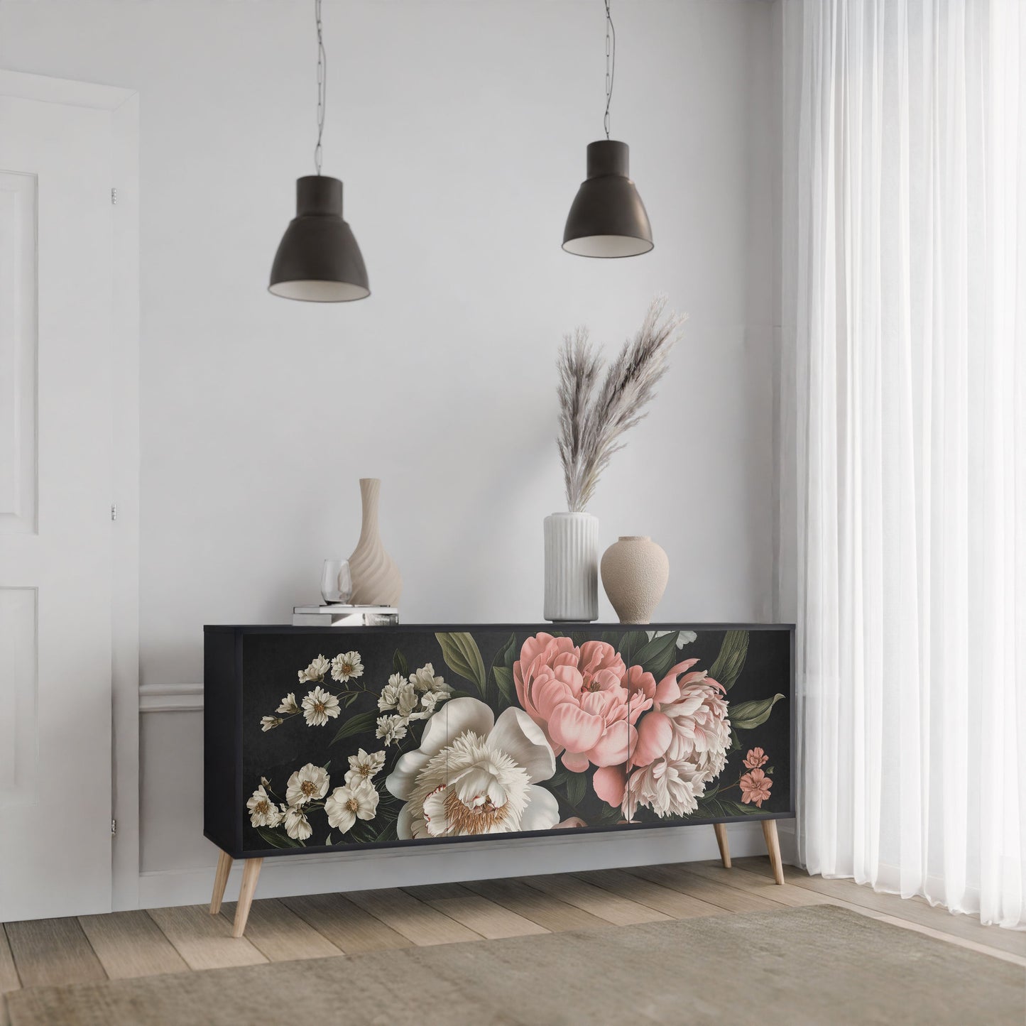LUSH ELEGANCE 3-Door Sideboard in Black Finish