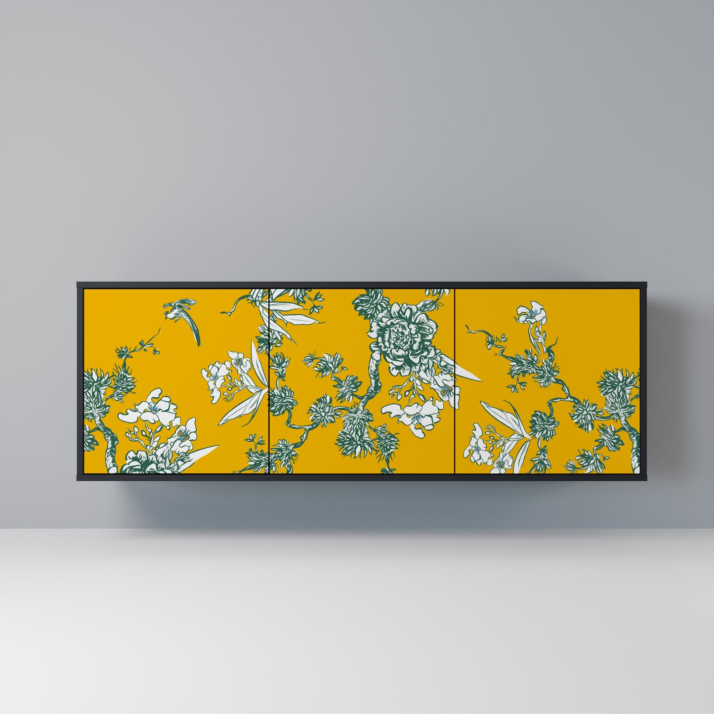 YELLOW CHINOISERIE Madia a 3 Ante in Finitura Nera