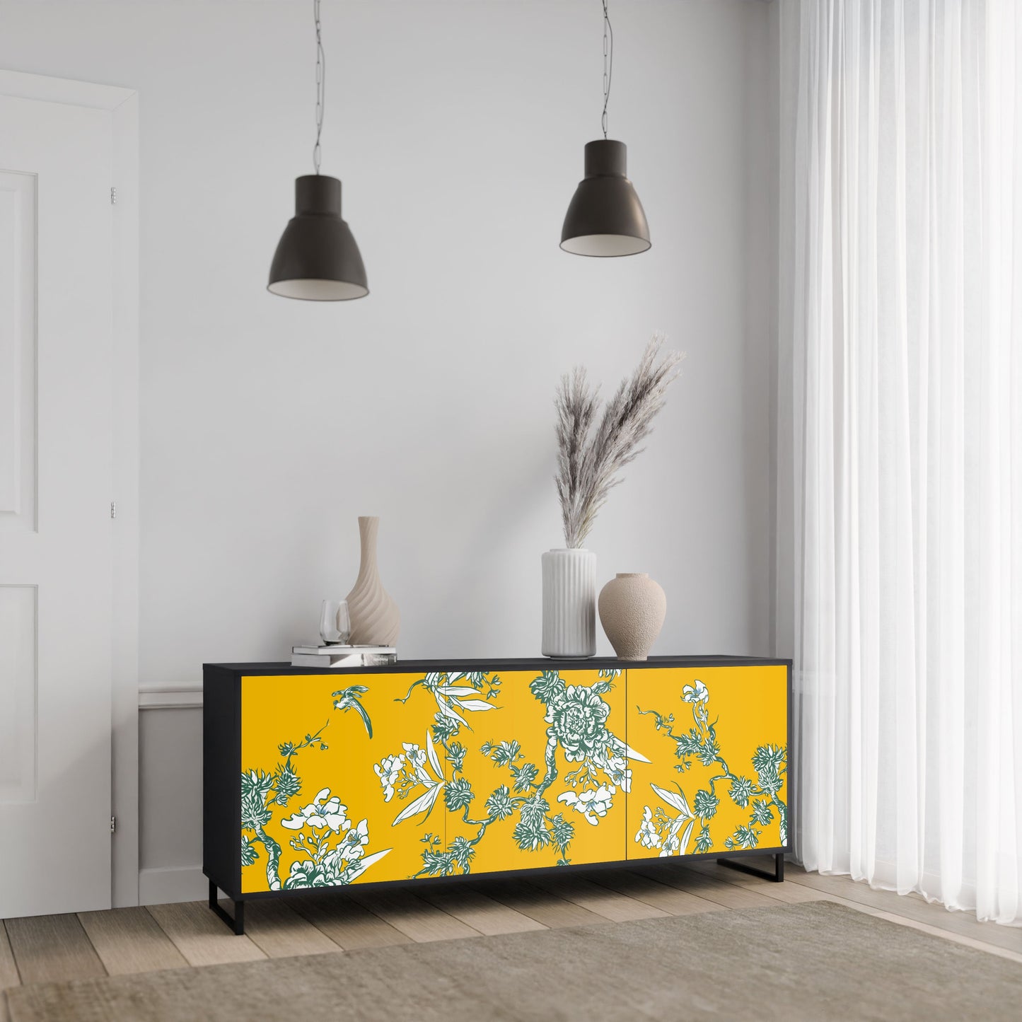 Credenza YELLOW CHINOISERIE a 3 ante in finitura nera