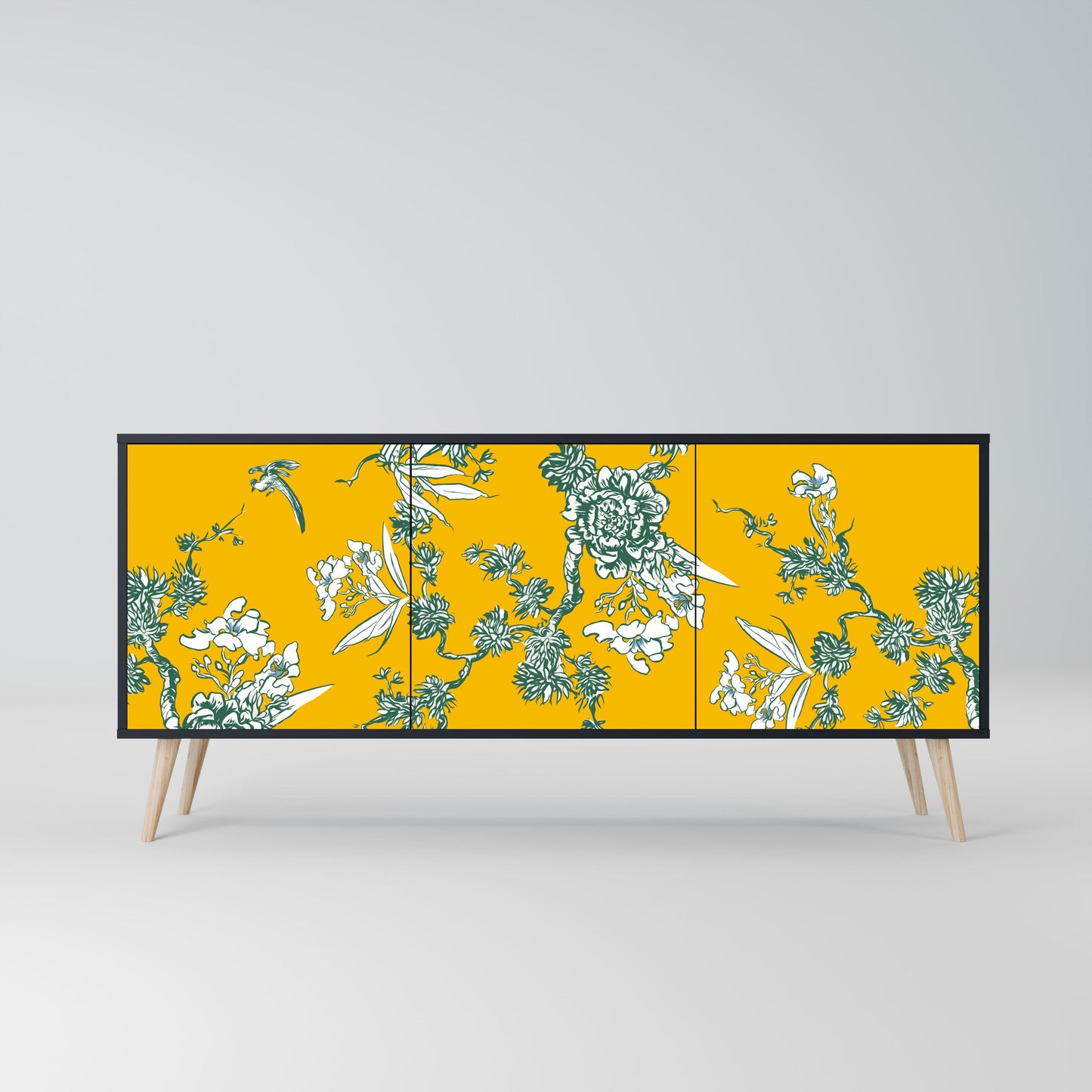 Credenza YELLOW CHINOISERIE a 3 ante in finitura nera