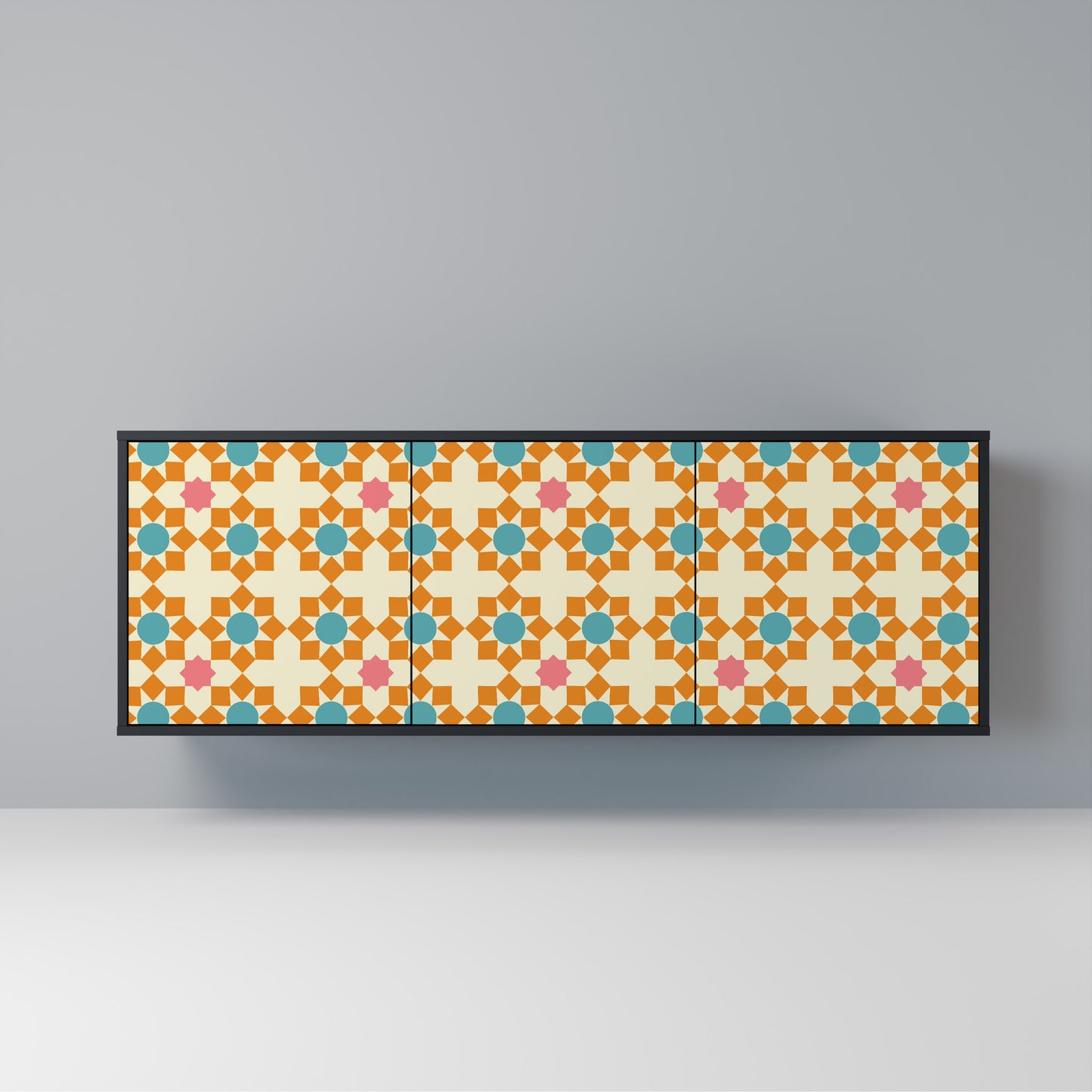 FLORAL DECOR Madia a 3 Ante in Finitura Nera