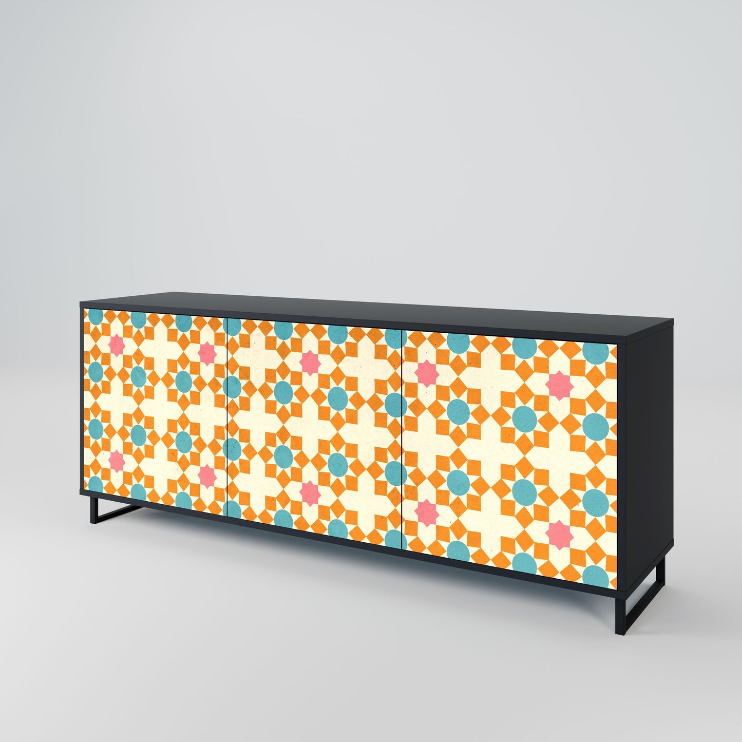 FLORAL DECOR 3-Door Sideboard in Black Finish