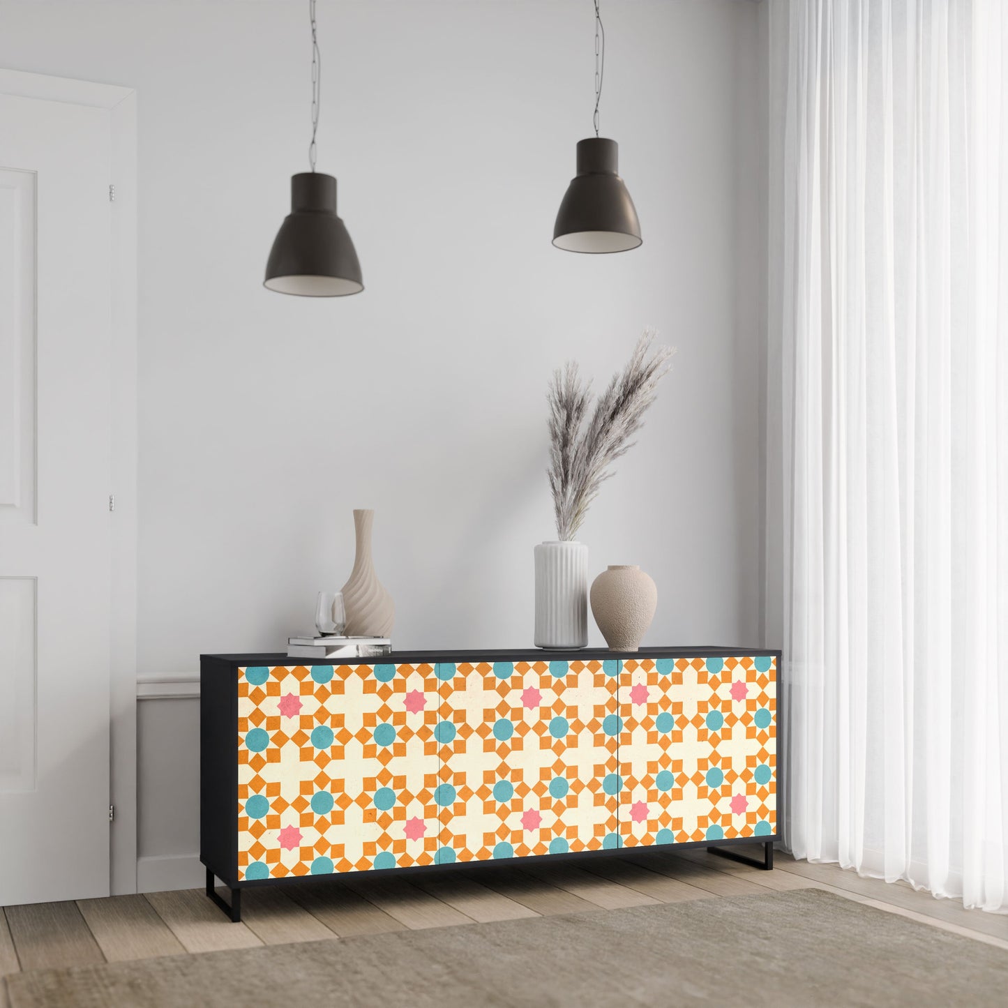 FLORAL DECOR 3-Door Sideboard in Black Finish
